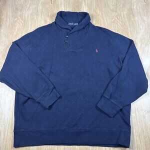 Polo Ralph Lauren Sweatshirt Mens XL Tall Long Sleeve Shawl Collar Navy Blue